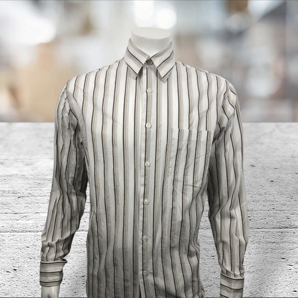 Perry Ellis Long Sleeve Button Up White Brown Med